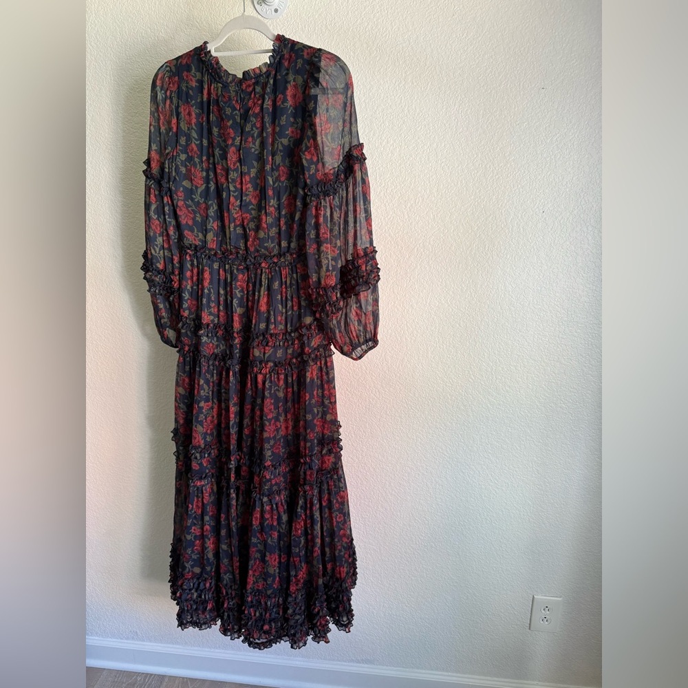 IVY CITY CO Geneva Dress in Scarlet Bloom - Navy and Red Floral Long Sleeve - Picture 4 of 7